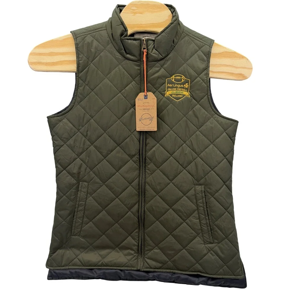NEW Aer Lingus College Football Classic Ireland Quilted Vest Olive Green Large